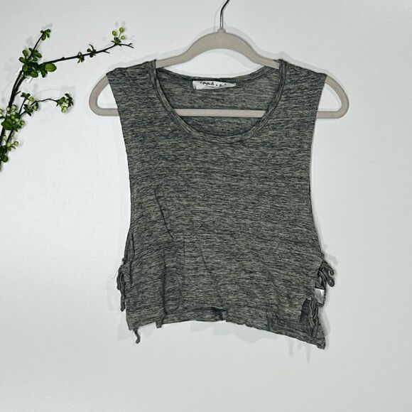 Emma & Sam Heather Gray Side Tie Linen Crop Tank Top - Picture 1 of 8